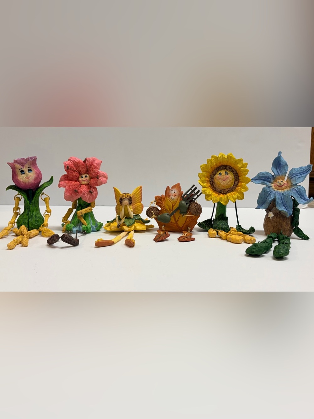 Vintage Anthropomorphic 6 Flower/Weather Figurines Shelf Sitters